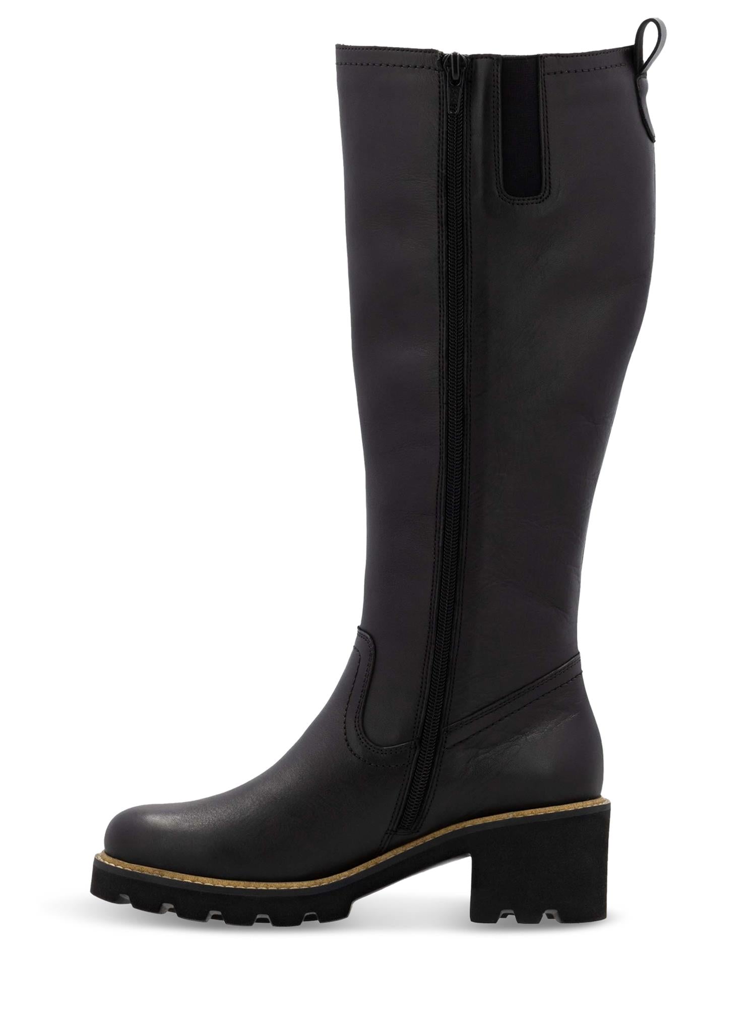 Remonte 04779 Wide ullfôrede skinnstøvler i svart, knehøye vinterstøvler med en chunky hæl, tykk såle, glidelås på siden, trekkflik og minimale sømmer - perfekte komfortable sko for kaldt vær.