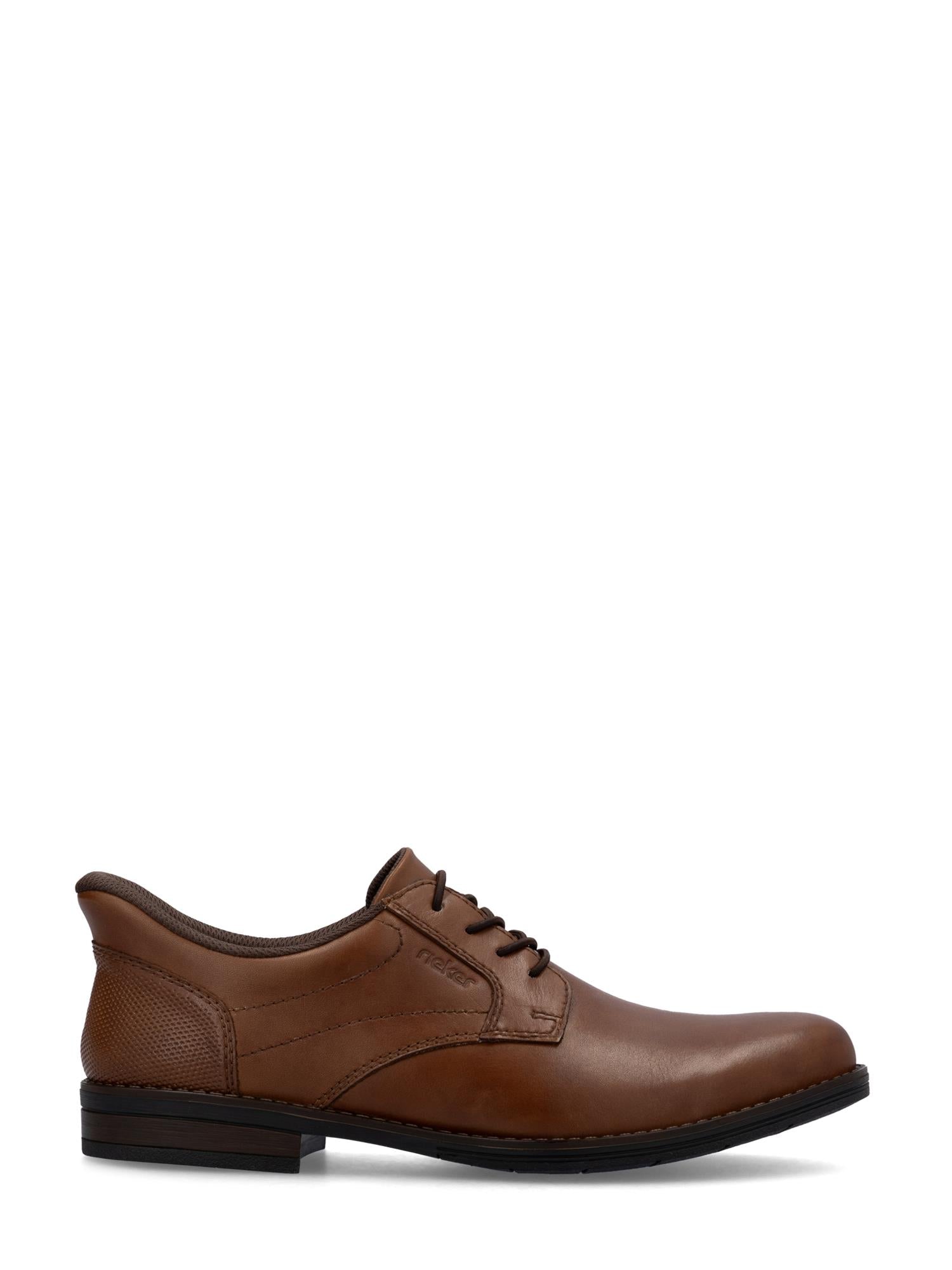En brun skinnsko 02889 Rieker EasyWalk Slip-On fra Rieker Comfort & Style, med svarte lisser, lav hæl og et teksturert bakpanel, vises i sideprofil mot en hvit bakgrunn.