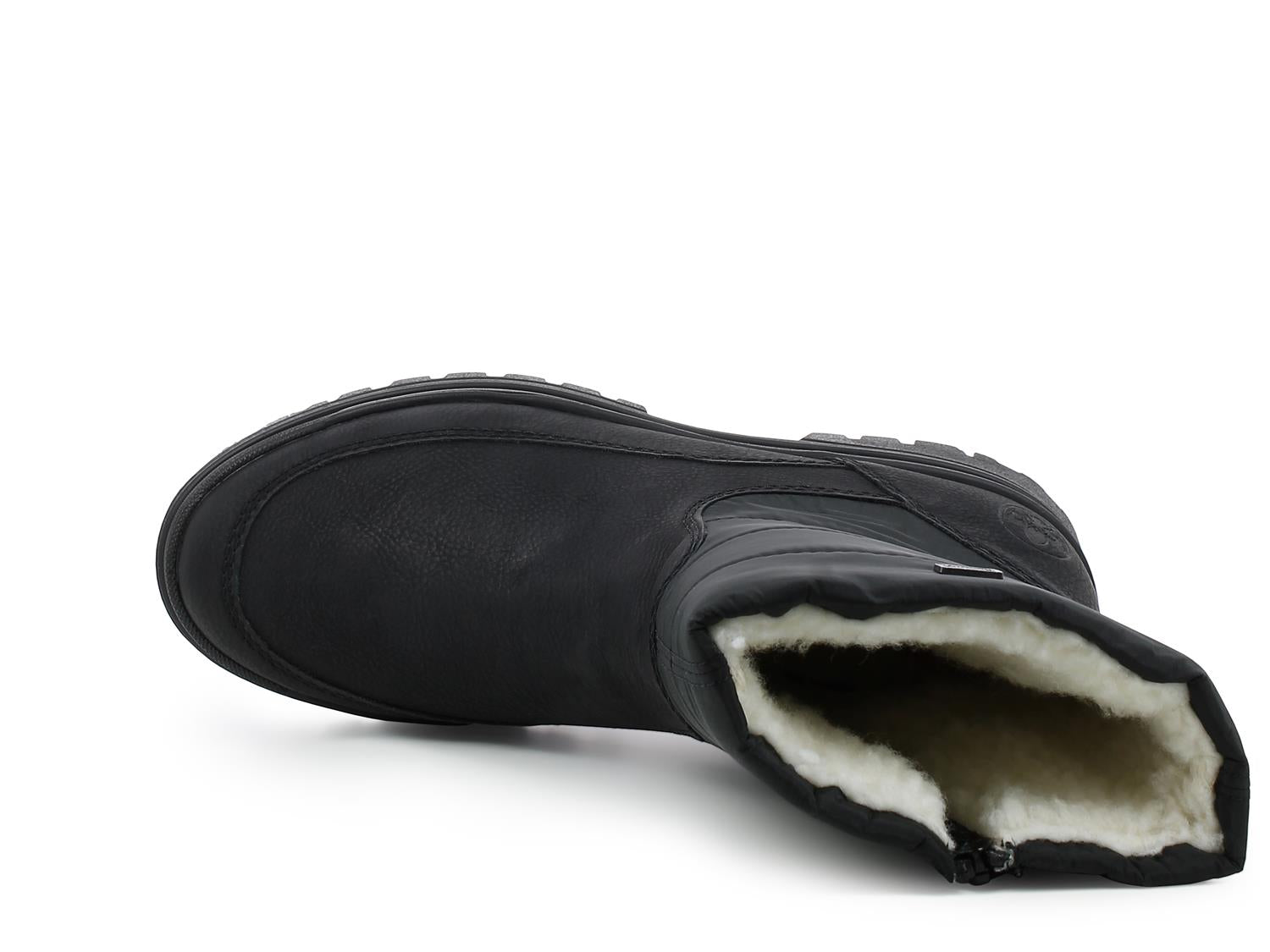 03019 Rieker Boble Varmfòret med Brodder fra Rieker Comfort & Style er en svart vanntett vinterstøvler med et koselig, kremfarget fôr, robust såle, avrundet tå og synlige sømmer for varme og stil.