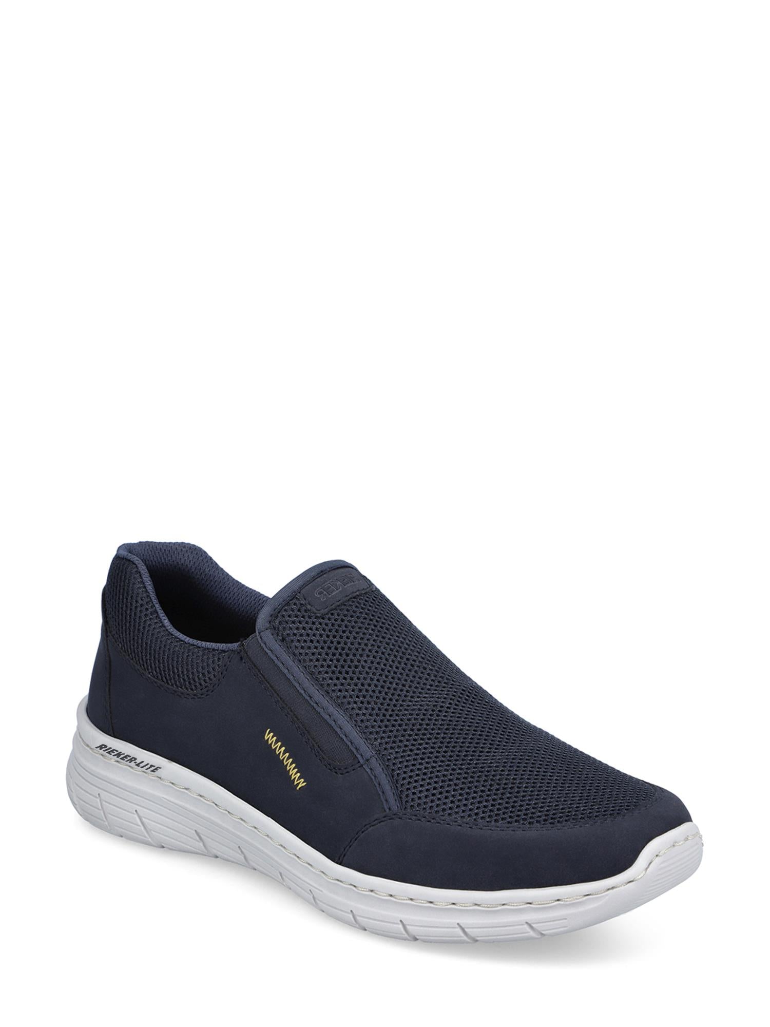 06789 Rieker Marineblå Slip-in fra Rieker Comfort & Style har en overdel i mesh, hvit såle og gule sømmer. Denne fleksible, pustende skoen er den perfekte sporty hverdagsskoen for avslappet komfort hele dagen.