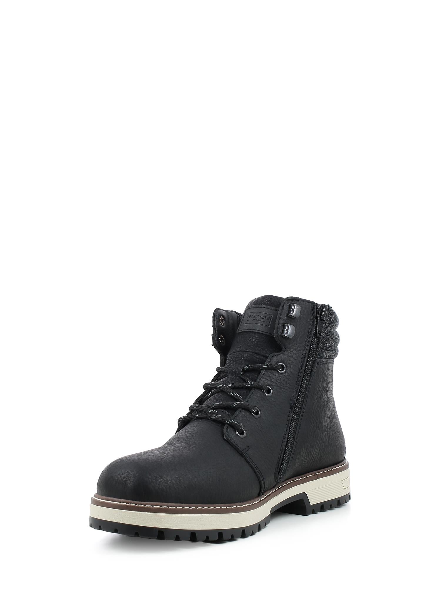 Rieker Comfort & Style 05403 Piggsko Varmfòret Tex-Membran er en svart snørestøvel med robust såle, glidelås i siden, polstret krage og TEX-beskyttelse - perfekt vintersko med brodder - vist på en hvit bakgrunn.