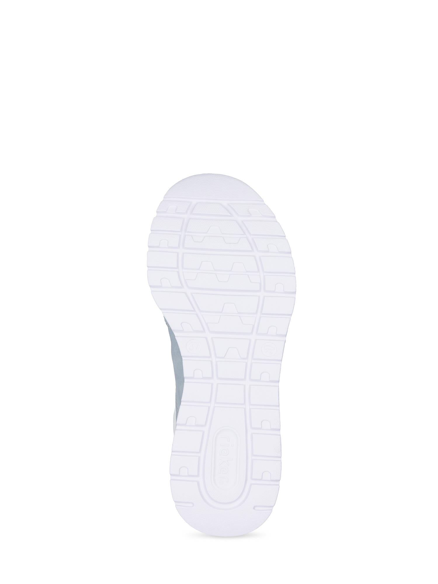 Nederst ser du en hvit såle med mønstret slitebane som har riller og tekstur som gir godt grep - perfekt til Rieker Sport 03278 Ready2GO Slip-On Sneakers.